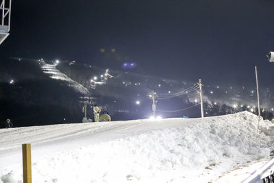 Snow covered landscape at night