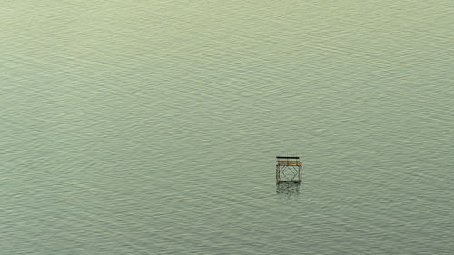 High angle view of lifeguard hut on beach