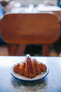 Close-up of food in plate on table