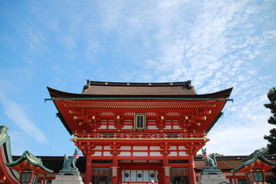 Low angle view of red building against sky