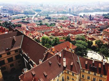 High angle view of buildings in city