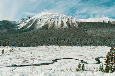 Scenic view of snowcapped mountains against sky