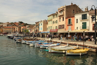 Boats moored in canal