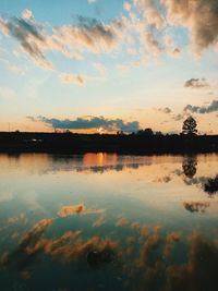 Scenic view of lake against sky at sunset