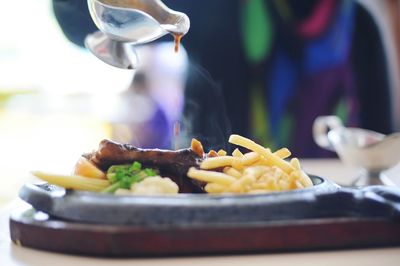 Dinner served in plate on table