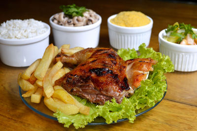 Close-up of food in plate on table