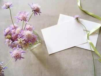 High angle view of flower vase on table