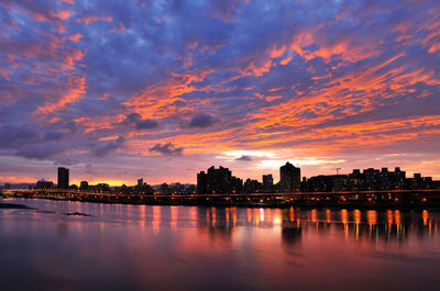 View of city at sunset