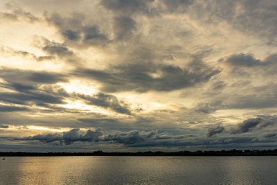 Scenic view of lake against sky during sunset