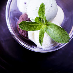 High angle view of ice cream in bowl