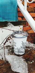 High angle view of snow on wall