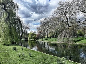 Scenic view of lake against cloudy sky