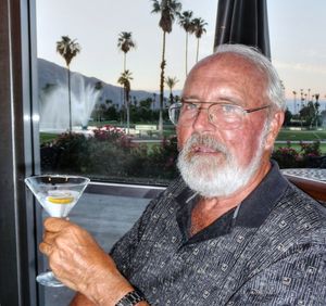 Portrait of mature man holding martini glass by window