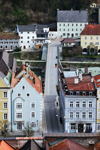 High angle view of buildings in city