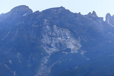 Aerial view of rocky mountains against clear sky