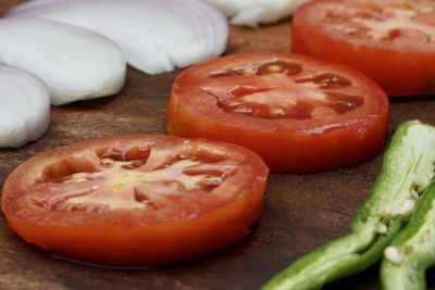 Close-up of chopped slices on cutting board