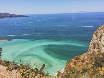 High angle view of sea against clear sky