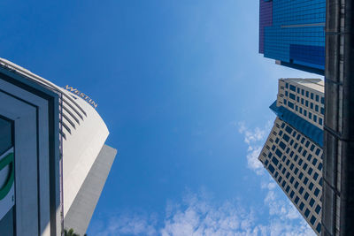 Low angle view of buildings against blue sky