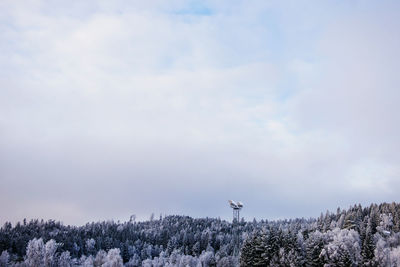 Scenic view of snow covered field against sky