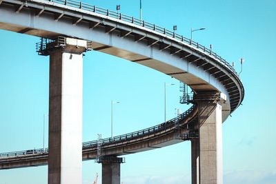 Low angle view of suspension bridge against clear sky