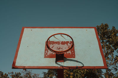 Low angle view of basketball hoop against sky