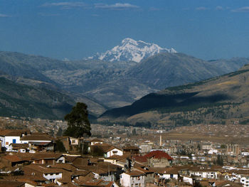Scenic view of landscape and mountains against sky