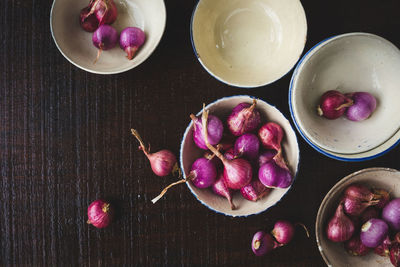 High angle view of fruits in bowl on table