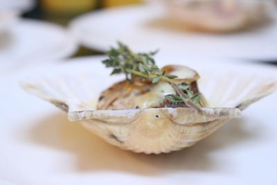 Close-up of food in plate on table