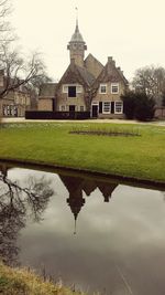 Reflection of trees in pond