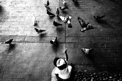 High angle view of men on floor