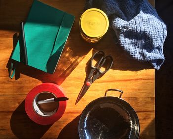 High angle view of tea cup on table