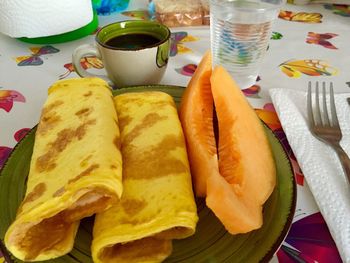 Close-up of breakfast served on plate