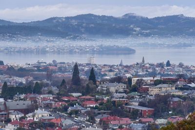 High angle view of townscape against sky