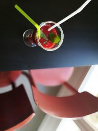 High angle view of drink on table