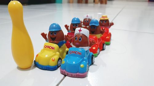 High angle view of toys in container