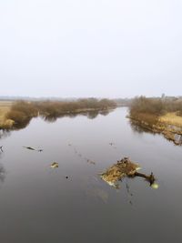 Scenic view of lake against clear sky