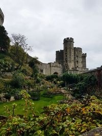 View of old ruin building against cloudy sky