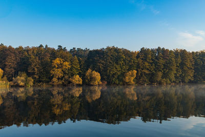 Reflection of trees in lake against sky during autumn