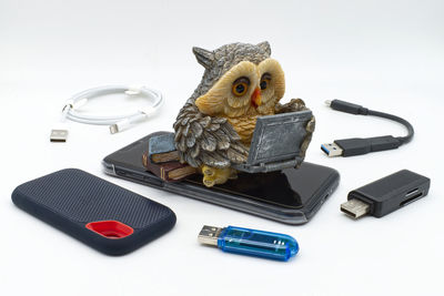 Close-up of objects on white background