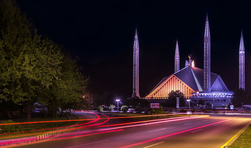 Light trails on road at night