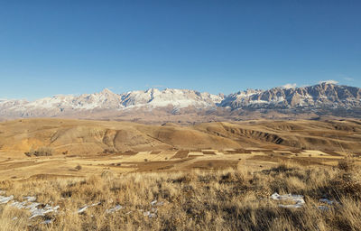 Scenic view of desert against clear sky