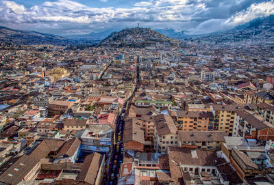 High angle shot of townscape against sky