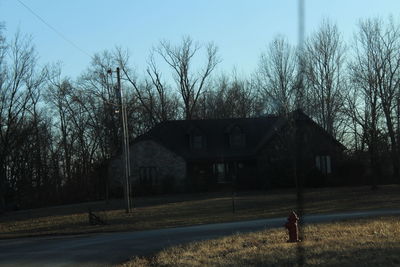 Bare trees in front of built structure