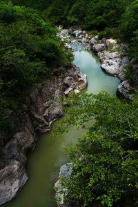 High angle view of river amidst rocks