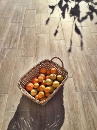 High angle view of fruits in basket