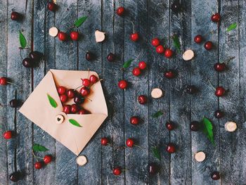 High angle view of fruits on table