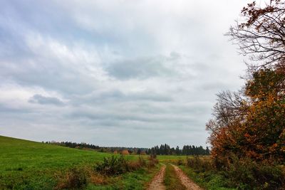 Scenic view of field against sky during autumn