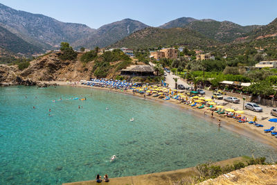 High angle view of people on beach