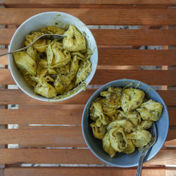 High angle view of food in bowl on table