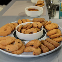 Close-up of cookies in plate on table